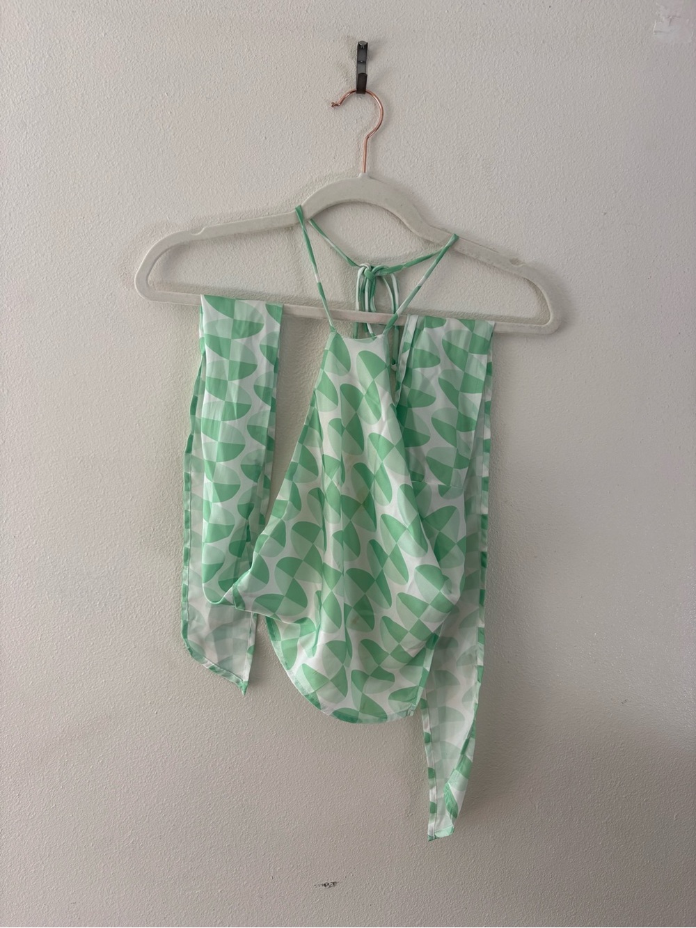 Women's Mint Green Geometric Halter Napkin Top